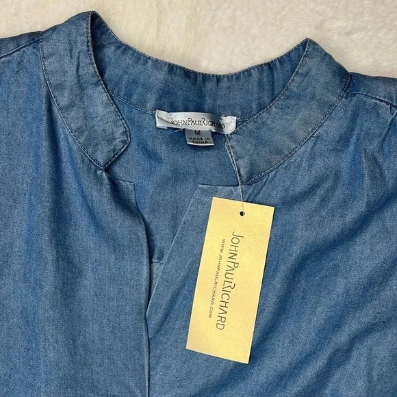 John Paul Richard Puff Sleeve Chambray Blouse Size M NEW - Picture 3 of 5